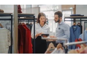 Two retail workers having a discussion