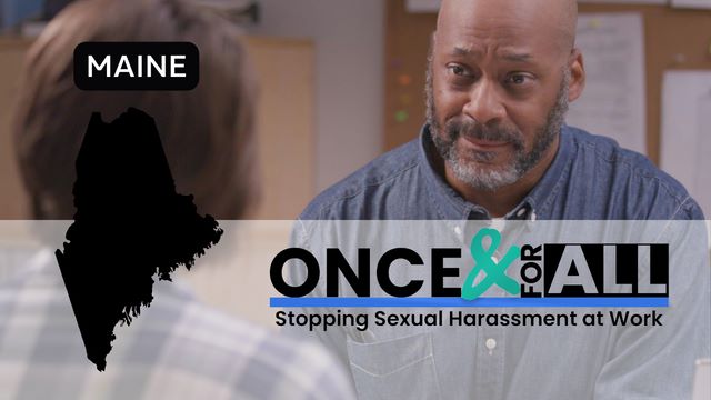 Image with male and female characters from Once & For All and text: Maine Once & For All Employee Course